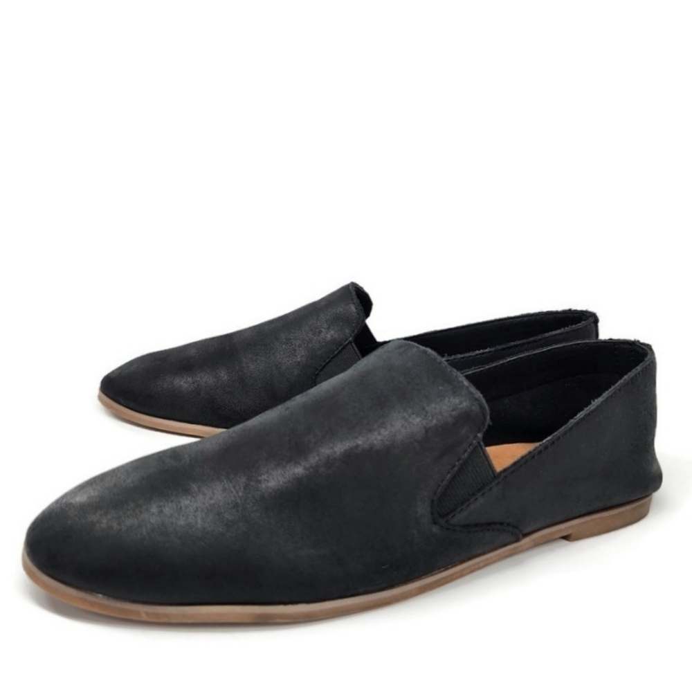 Lucky Brand Charsa 2 Soft Black Nubuck Leather Slip-On Loafer Flats
